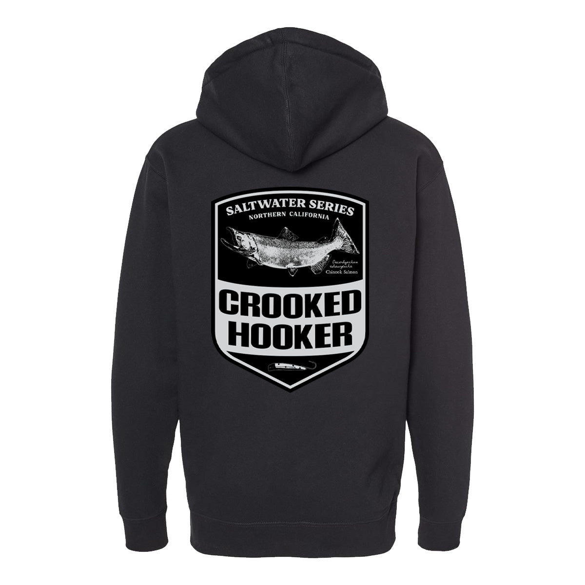 Salmon Badge Premium Hoodie from Crooked Hooker Large / Charcoal